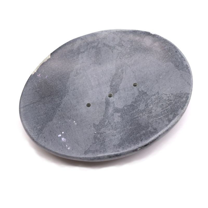 Seifenschale aus grauem Speckstein, 10 x 12 cm, klassisch oval