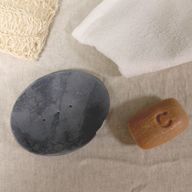 Seifenschale aus grauem Speckstein, 10 x 12 cm, klassisch oval