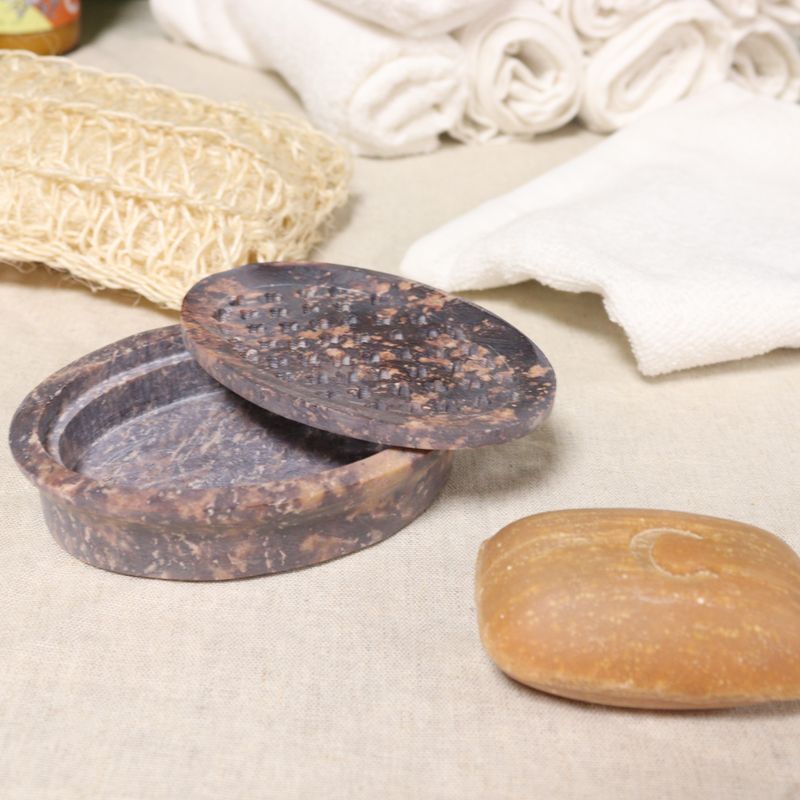Seifenschale und Abtropfgestell aus Speckstein, 11 x 8 cm, klassisch oval