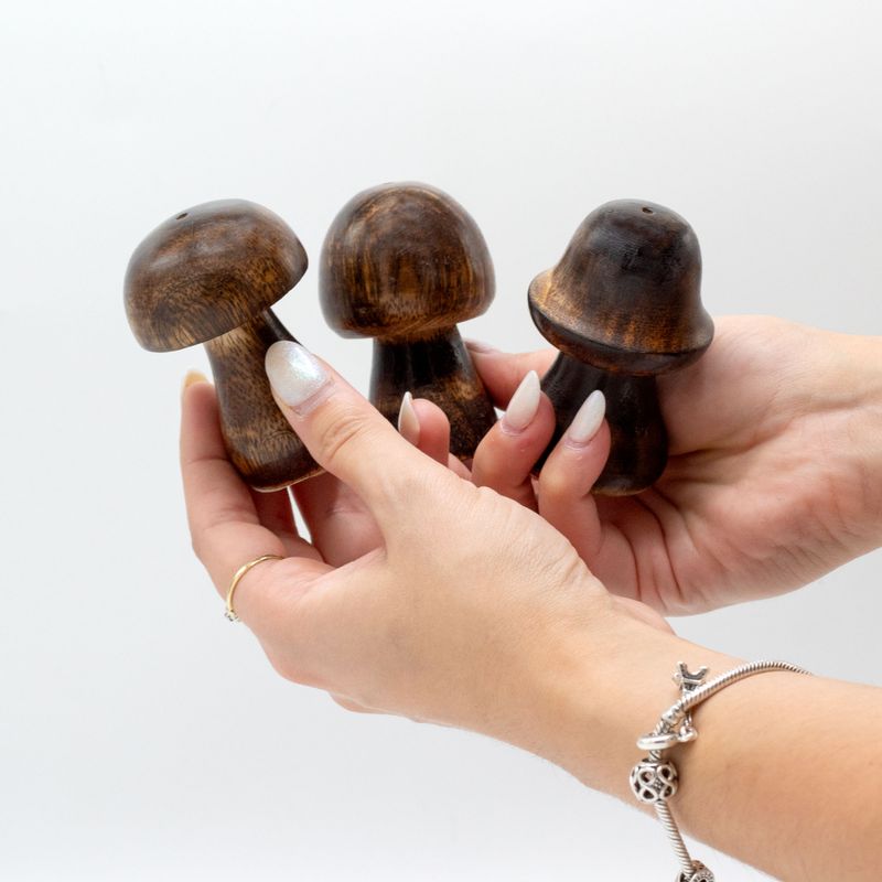 Set mit 9 Mini-Räucherpilzen (8 cm, 7 cm, 6,5 cm).