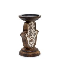 Kerzenständer aus Mangoholz - Hamsa - Klein 18x11cm