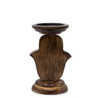 Kerzenständer aus Mangoholz - Hamsa - Klein 18x11cm