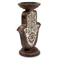 Kerzenständer aus Mangoholz - Hamsa - Groß 25x18cm