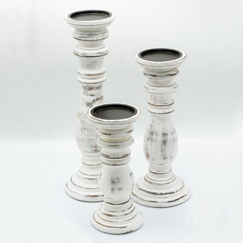 Klassischer Kerzenständer - Weiß getüncht - 23x10cm - Klein