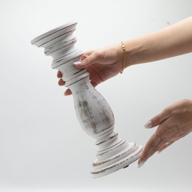 Klassischer Kerzenständer - Weiß getüncht - 30x10cm - Mittel
