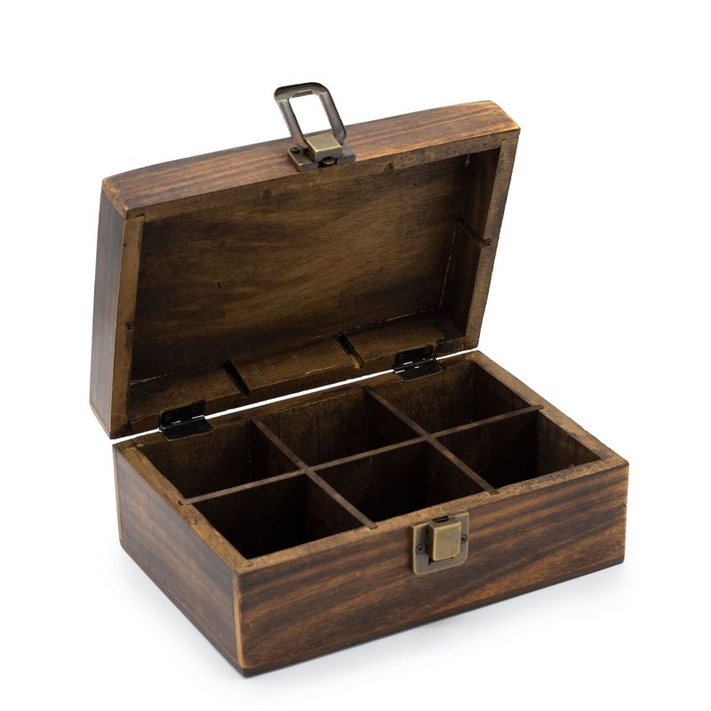 Teebox mit Mangoschnitzerei - (9 Fächer) 23 x 15 x 9,5 cm