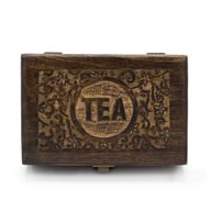 Teebox mit Mangoschnitzerei - (9 Fächer) 23 x 15 x 9,5 cm