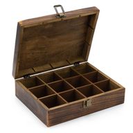 Teebox mit geschnitztem Mangoholz - (12 Fächer) 30x23x10cm