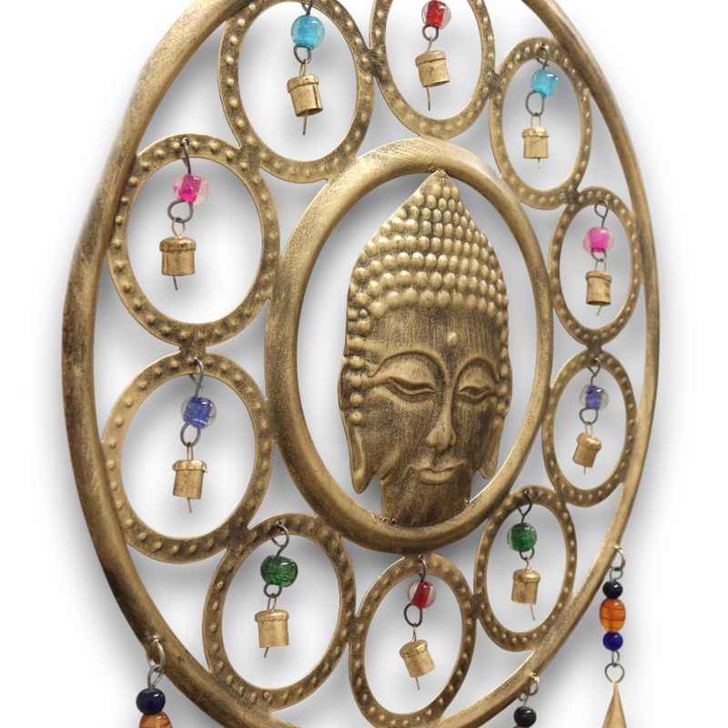 Indisches Glockenspiel - Großes Buddha-Gesicht, 15 Glockenspiele - 36 cm