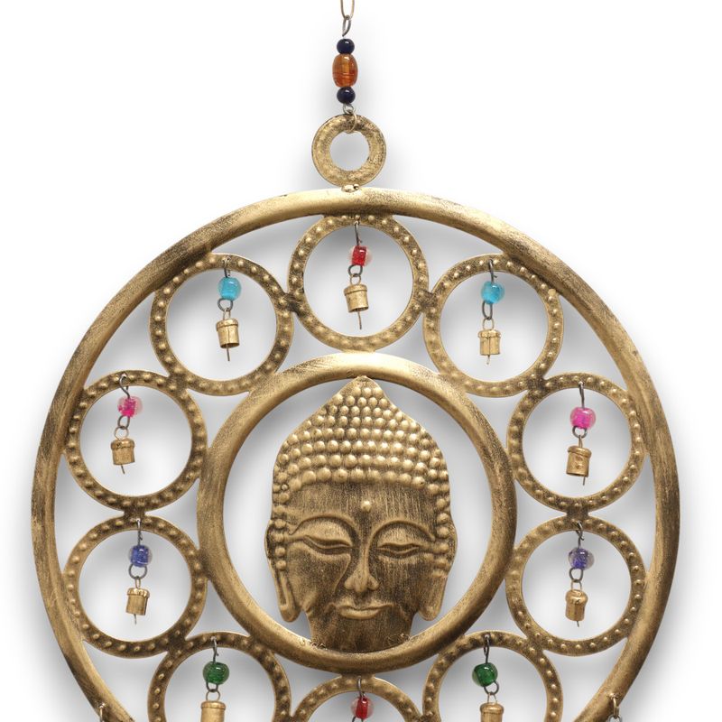 Indisches Glockenspiel - Großes Buddha-Gesicht, 15 Glockenspiele - 36 cm