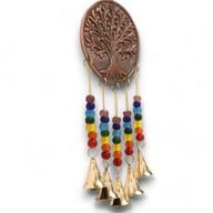 Indisches Glockenspiel - Medaillon Lebensbaum - Chakraperlen 5 Glöckchen - 10x36cm