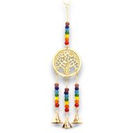 Indisches Glockenspiel - Lebensbaum aus Messing mit Chakra-Perlen - 3 Glocken - 6,5 x 31 cm
