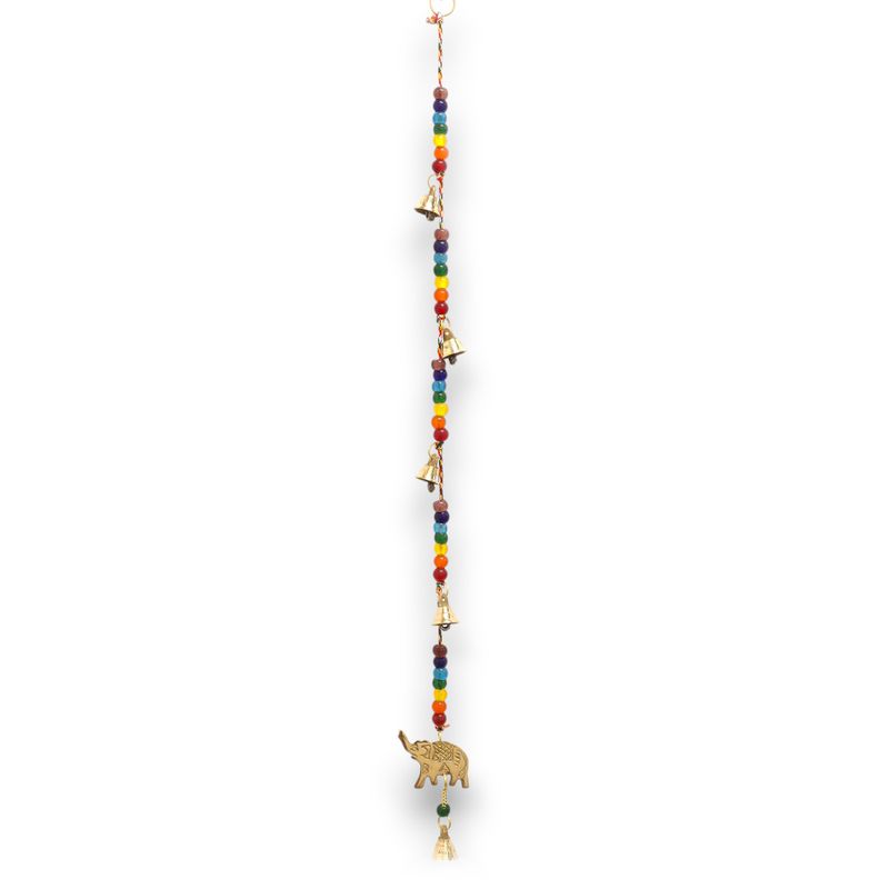 Indisches Glockenspiel - Messing-Elefant mit Chakra-Perlen-Glockenschnur - 53 cm