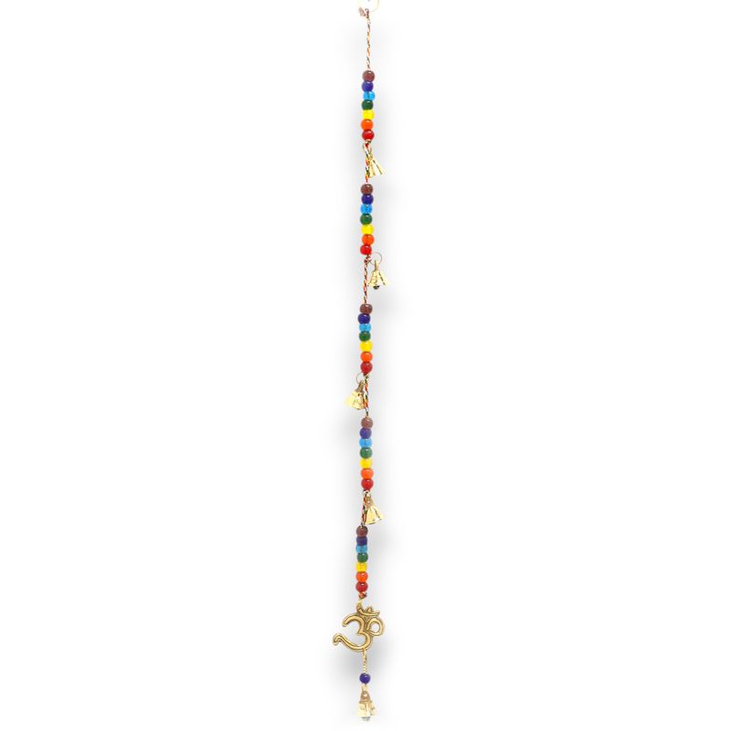 Indisches Glockenspiel – Messing OM mit Chakra-Perlen-Glockenschnur – 53 cm