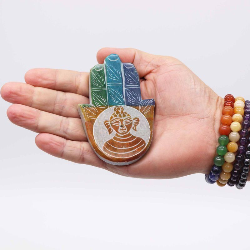Räucherstäbchenhalter Hamsa aus Speckstein, 9 x 6 cm, Buddha