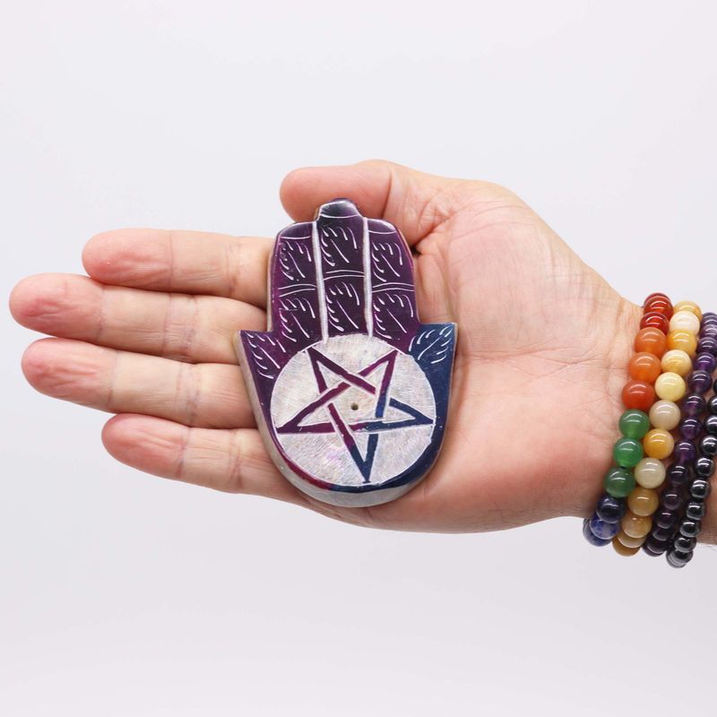 Speckstein Hamsa Räucherstäbchenhalter 9x6cm -Pentagon