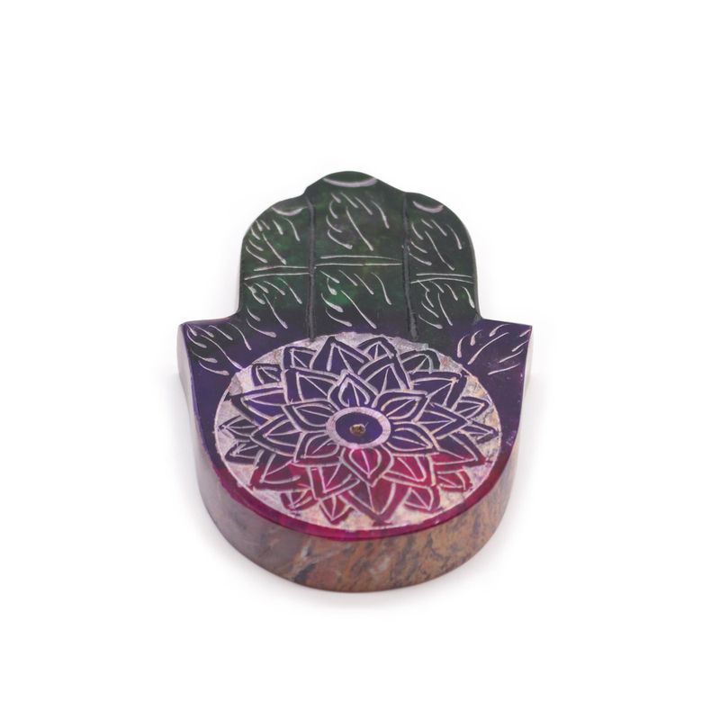 Räucherstäbchenhalter Hamsa aus Speckstein, 9 x 6 cm, Lotusblume