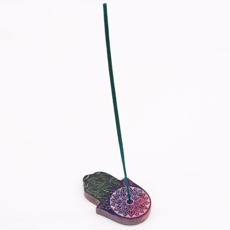 Räucherstäbchenhalter Hamsa aus Speckstein, 9 x 6 cm, Lotusblume