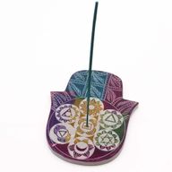 Großer Räucherstäbchenhalter Hamsa aus Speckstein, 18 x 15 x 1,2 cm – 7 Chakra
