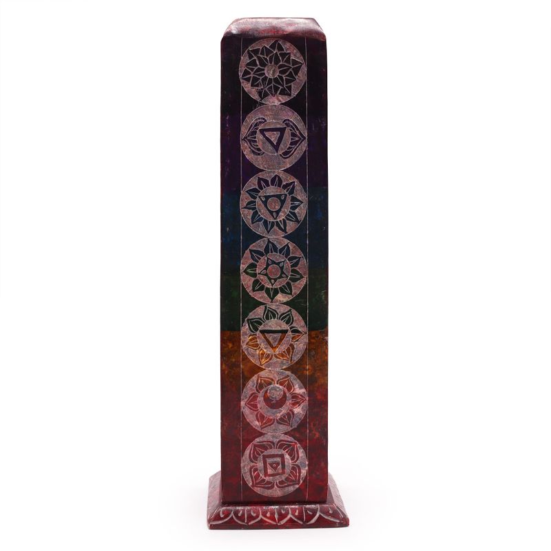 Quadratischer Räucherstäbchenhalter aus Speckstein, 25 cm – 7 Chakren