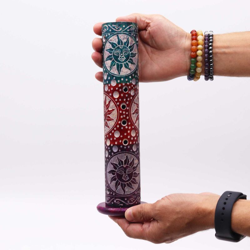 Räucherstäbchenhalter rund aus Speckstein, 25 cm - Sonnen