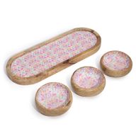 Tablett aus Mangoholz mit 3 Schalen - Pretty Floral