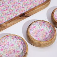 Tablett aus Mangoholz mit 3 Schalen - Pretty Floral