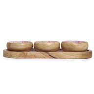 Tablett aus Mangoholz mit 3 Schalen - Pretty Floral