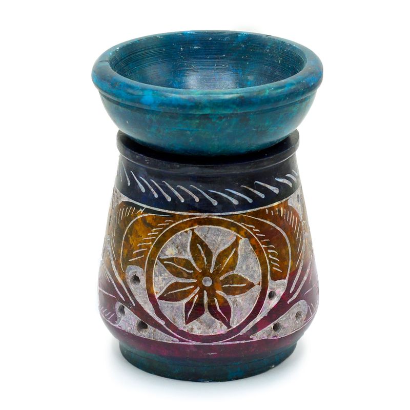 Kleiner farbiger Speckstein-Ölbrenner 8cm - Blume