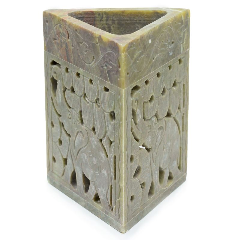 Dreieckiger Ölbrenner aus Speckstein 11x9cm - Elefant
