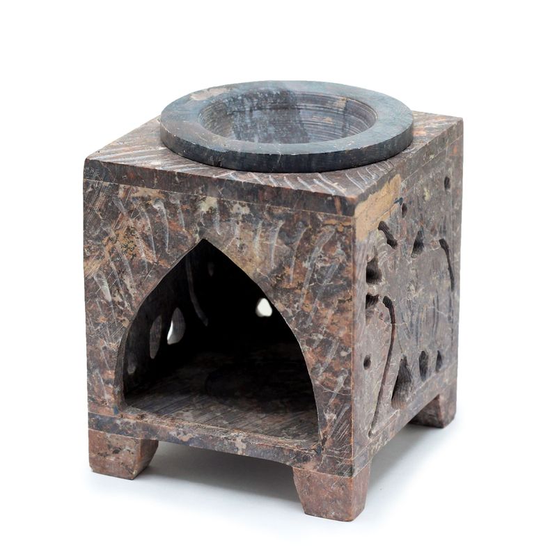 Quadratischer Ölbrenner aus Speckstein 10x7,5cm - Elefant