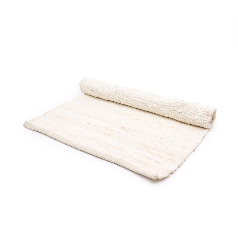 Kleiner indischer handgewebter Baumwollteppich – 50 x 90 cm – Creme