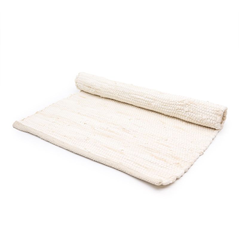 Mittlerer indischer handgewebter Baumwollteppich - 90x150cm - Creme