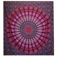 Doppelte Tagesdecke aus Baumwolle + Wandbehang - Pfauen-Mandala - Lila