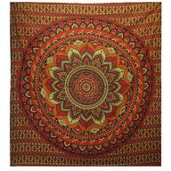 Doppelte Tagesdecke aus Baumwolle + Wandbehang - Klassisches Mandala - Grün