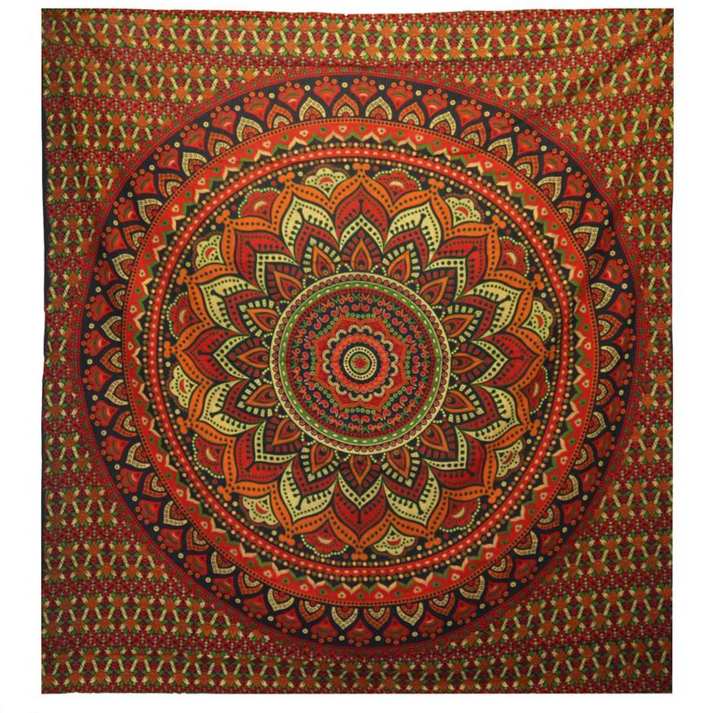 Doppelte Tagesdecke aus Baumwolle + Wandbehang - Klassisches Mandala - Grün