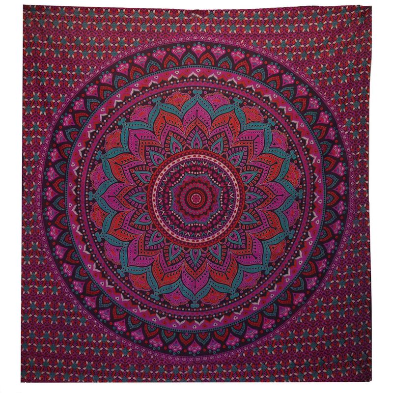 Doppelte Tagesdecke aus Baumwolle + Wandbehang - Klassisches Mandala - Lila