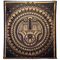 Doppelte Tagesdecke aus Baumwolle + Wandbehang – Hamsa – Schwarzgold