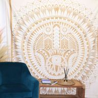 Doppelte Tagesdecke aus Baumwolle + Wandbehang – Hamsa – Weißgold