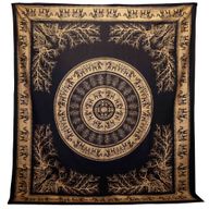 Doppelte Tagesdecke aus Baumwolle + Wandbehang - Elefantendschungel - Schwarzgold