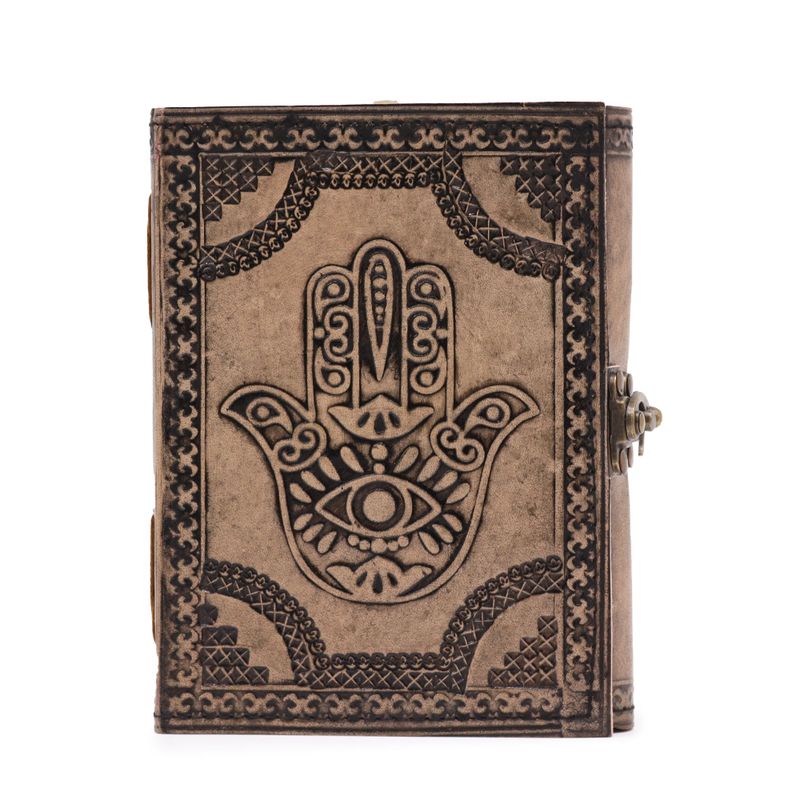 Hamsa – Esoterisches Notizbuch – Antikgrau – 200 Seiten Stichkante – 17,5 x 12,5 x 3 cm