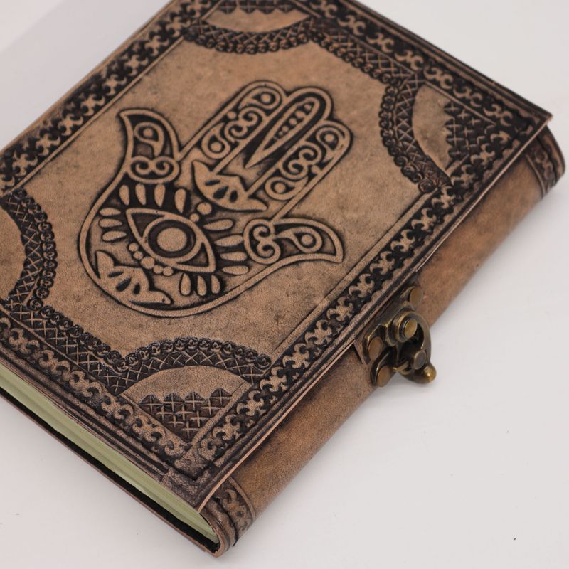 Hamsa – Esoterisches Notizbuch – Antikgrau – 200 Seiten Stichkante – 17,5 x 12,5 x 3 cm