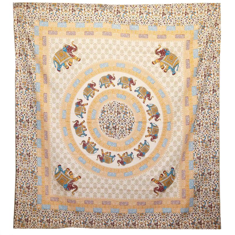 Wandbehang / Überwurf - Elefanten-Mandala - Braun/Orange auf Creme