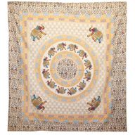 Wandbehang / Überwurf - Elefanten-Mandala - Braun/Orange auf Creme