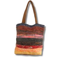 Recycelte große Teppichtasche – Lavendeltöne