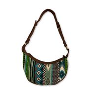 Jacquard-Hobo-Tasche – kräftiges Grün (brauner Riemen)