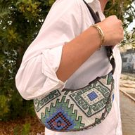 Jacquard-Hobo-Tasche – Geo-Grün (brauner Riemen)