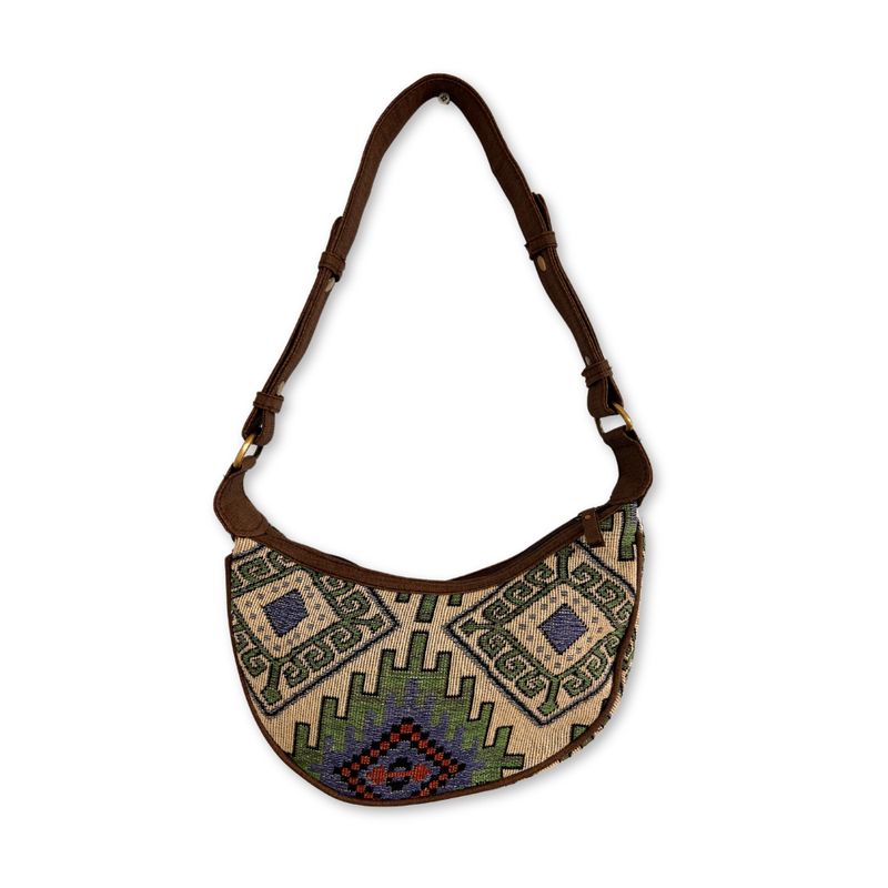 Jacquard-Hobo-Tasche – Geo-Grün (brauner Riemen)