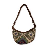 Jacquard-Hobo-Tasche – Geo-Grün (brauner Riemen)