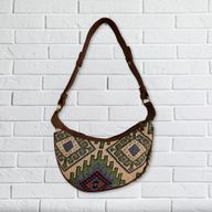 Jacquard-Hobo-Tasche – Geo-Grün (brauner Riemen)
